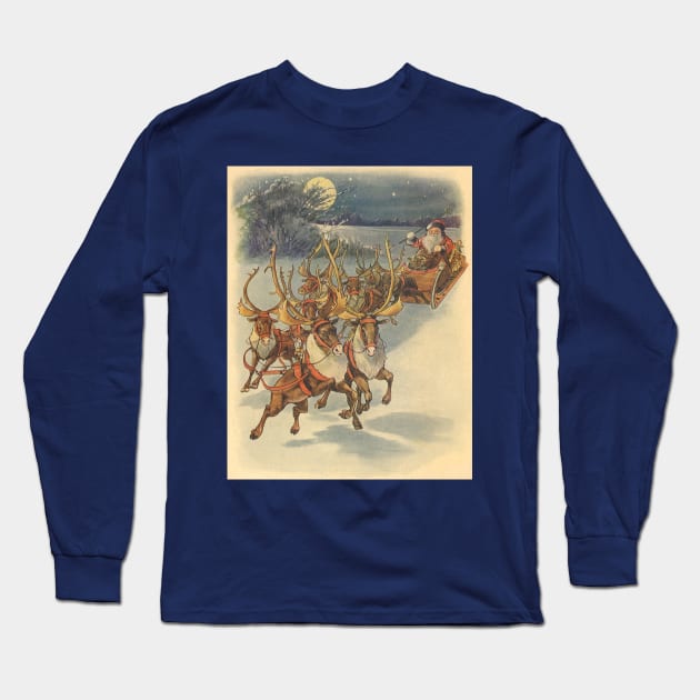 Victorian Christmas Santa Claus with Reindeer Long Sleeve T-Shirt by MasterpieceCafe